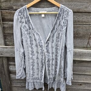 Studio West Grey Open Front Rayon Cardigan